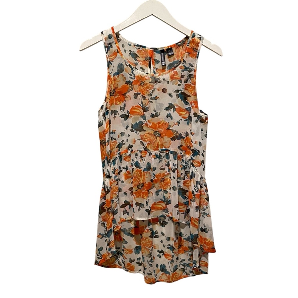 Tillys Full Tilt Floral tank size small high low sheer‎ ruffles